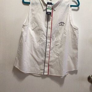 Tommy Hilfiger White Sleeveless Button Down Shirt